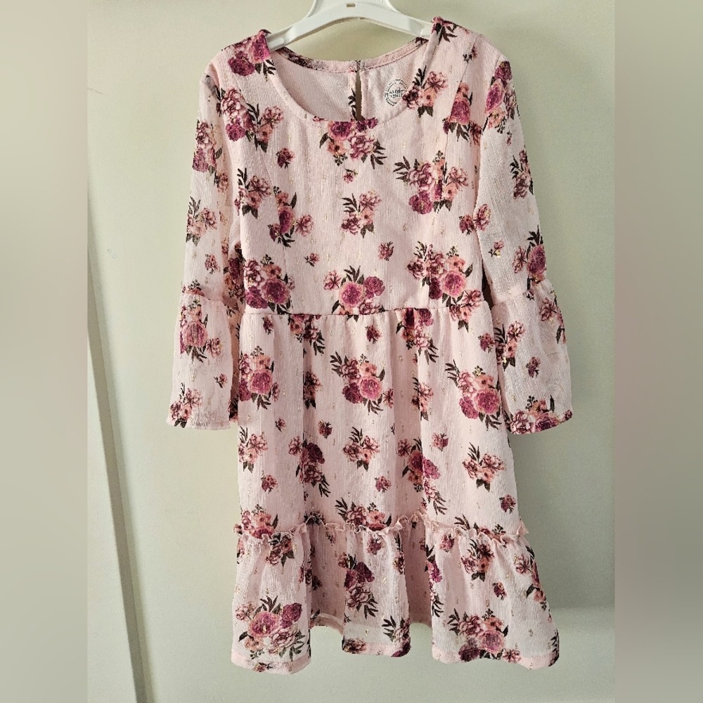 Wonder Nation - Girl's Dress with Pink and Red Gold Floral Designs
